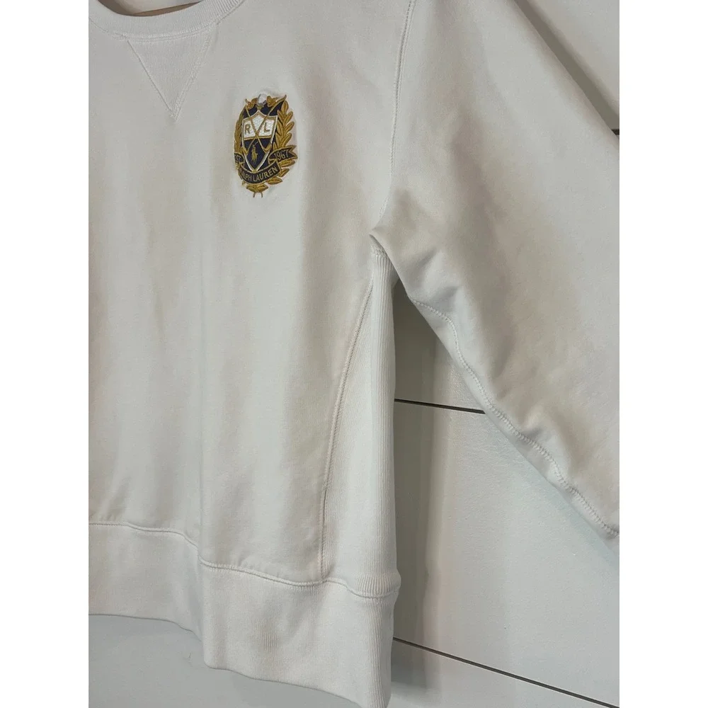Ralph Lauren Kids White Crest Embroidered Sweatshirt Elbow Patches Large preppy